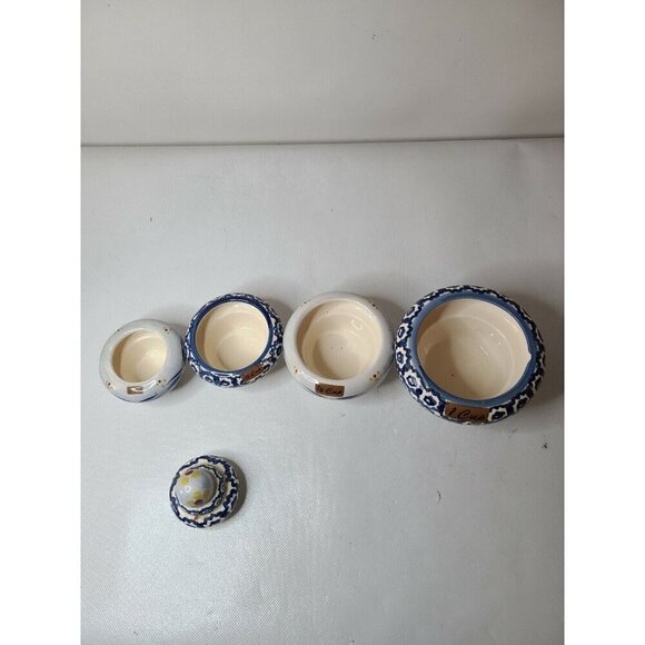 Temptations Old World Stackable Tree Measuring Cup Set Ceramic 4-Piece Blue - Picture 5 of 6